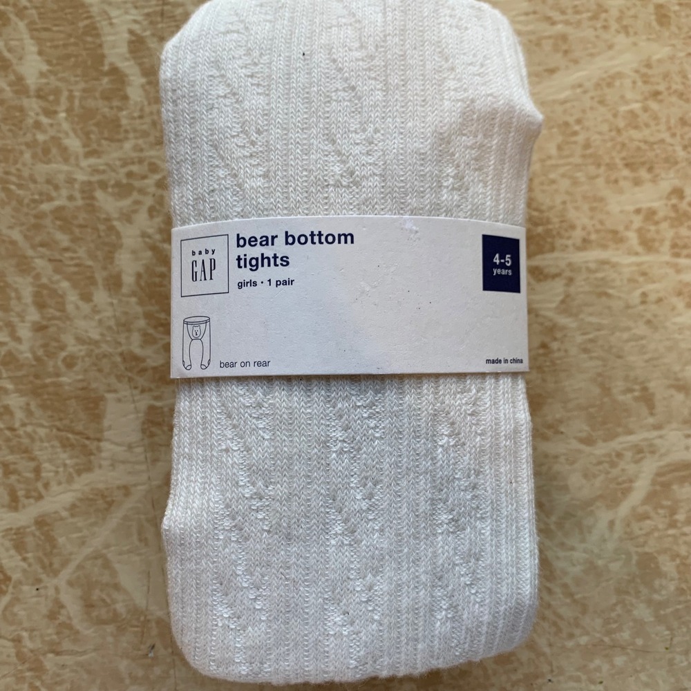 Baby Gap Bear Bottom Tights Size 4-5 Years Cream White Cable Knit Bear on Rear